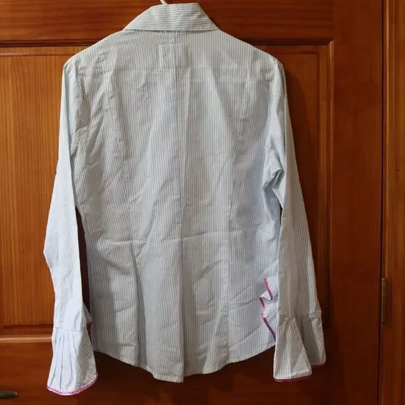 Bell Fine Garments Vintage Striped Button Down Ruffle Sleeve Sequin Trim Shirt 1 - Picture 7 of 12